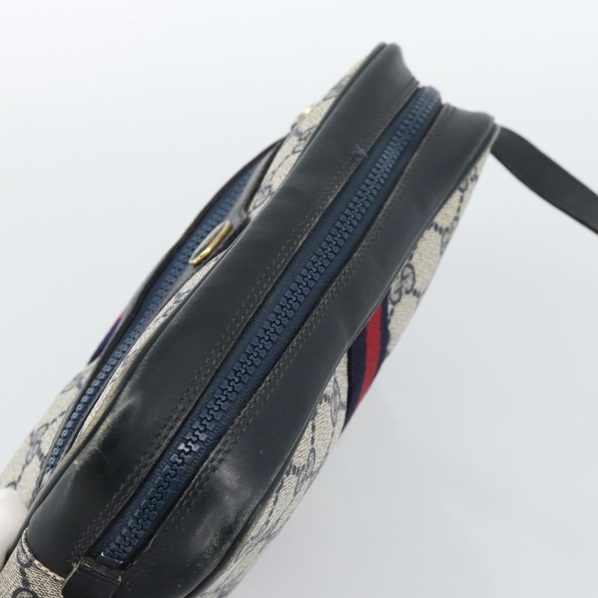 GUCCI GG Supreme Sherry Line Shoulder Bag PVC Navy Gold Auth ar13955