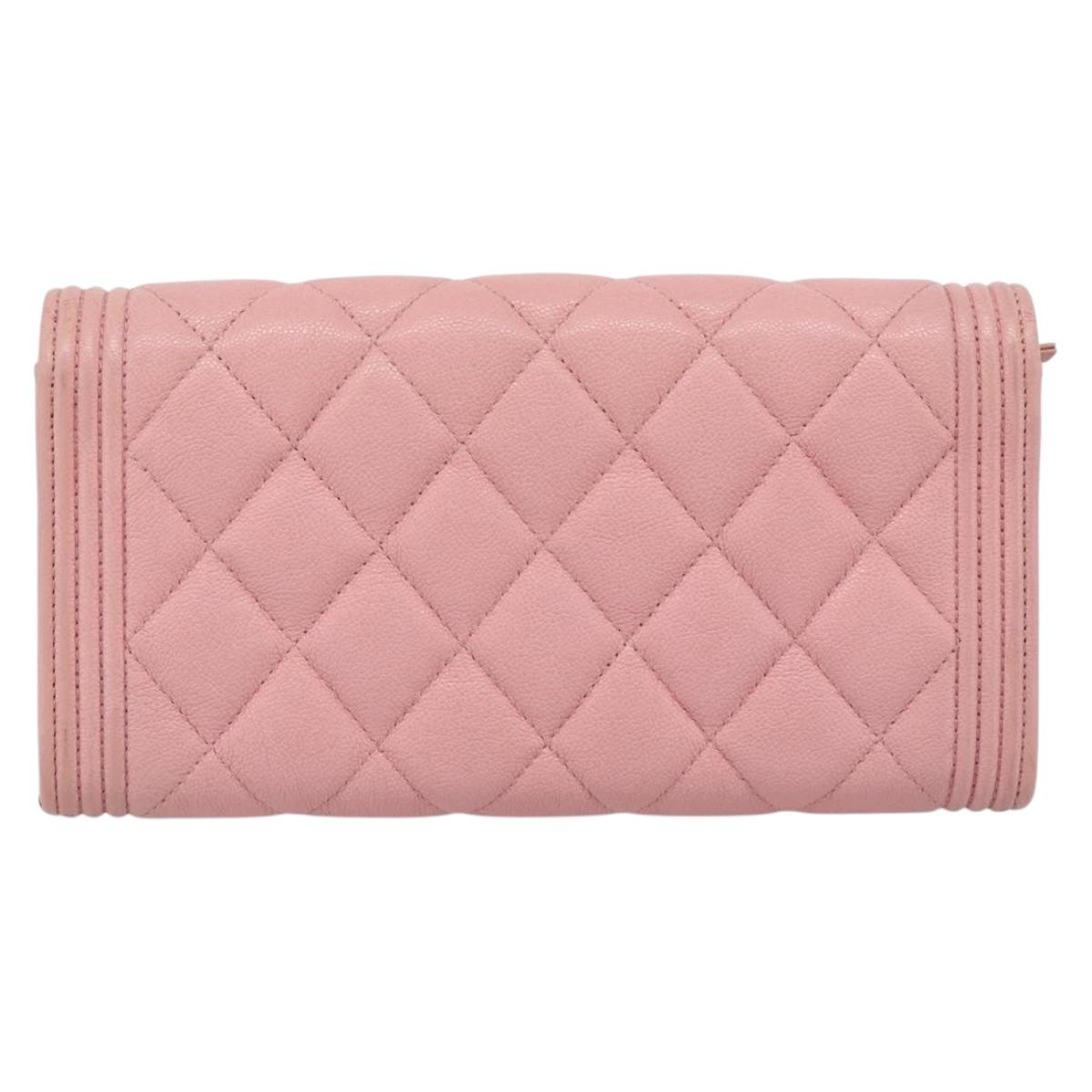 CHANEL Boy Chanel Long Wallet Caviar Skin Pink Gold CC Auth ar13963