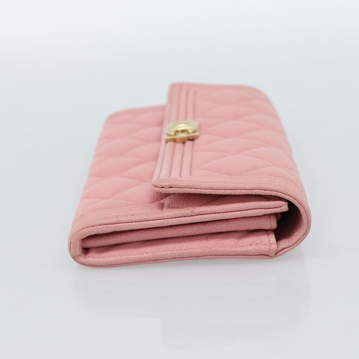 CHANEL Boy Chanel Long Wallet Caviar Skin Pink Gold CC Auth ar13963
