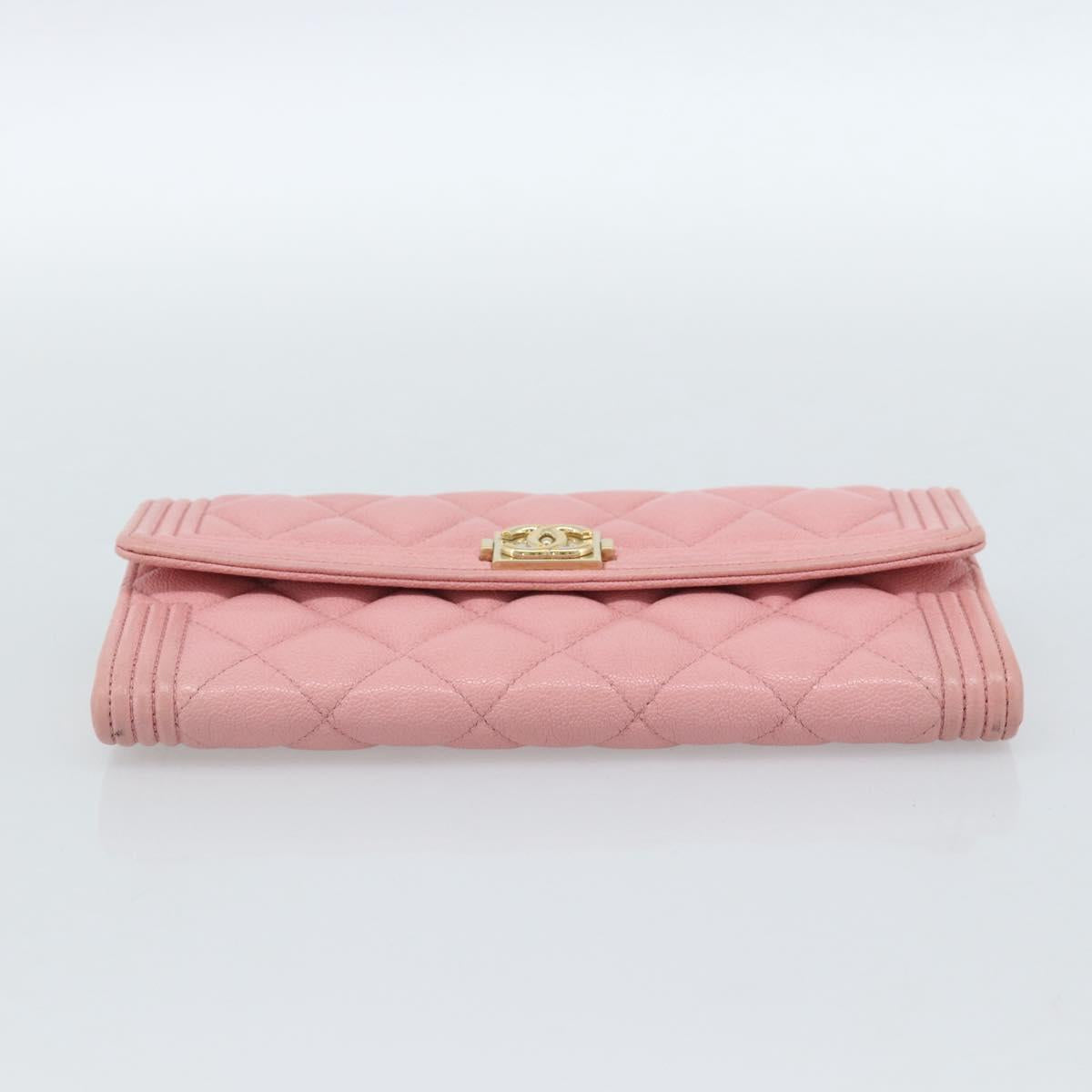 CHANEL Boy Chanel Long Wallet Caviar Skin Pink Gold CC Auth ar13963