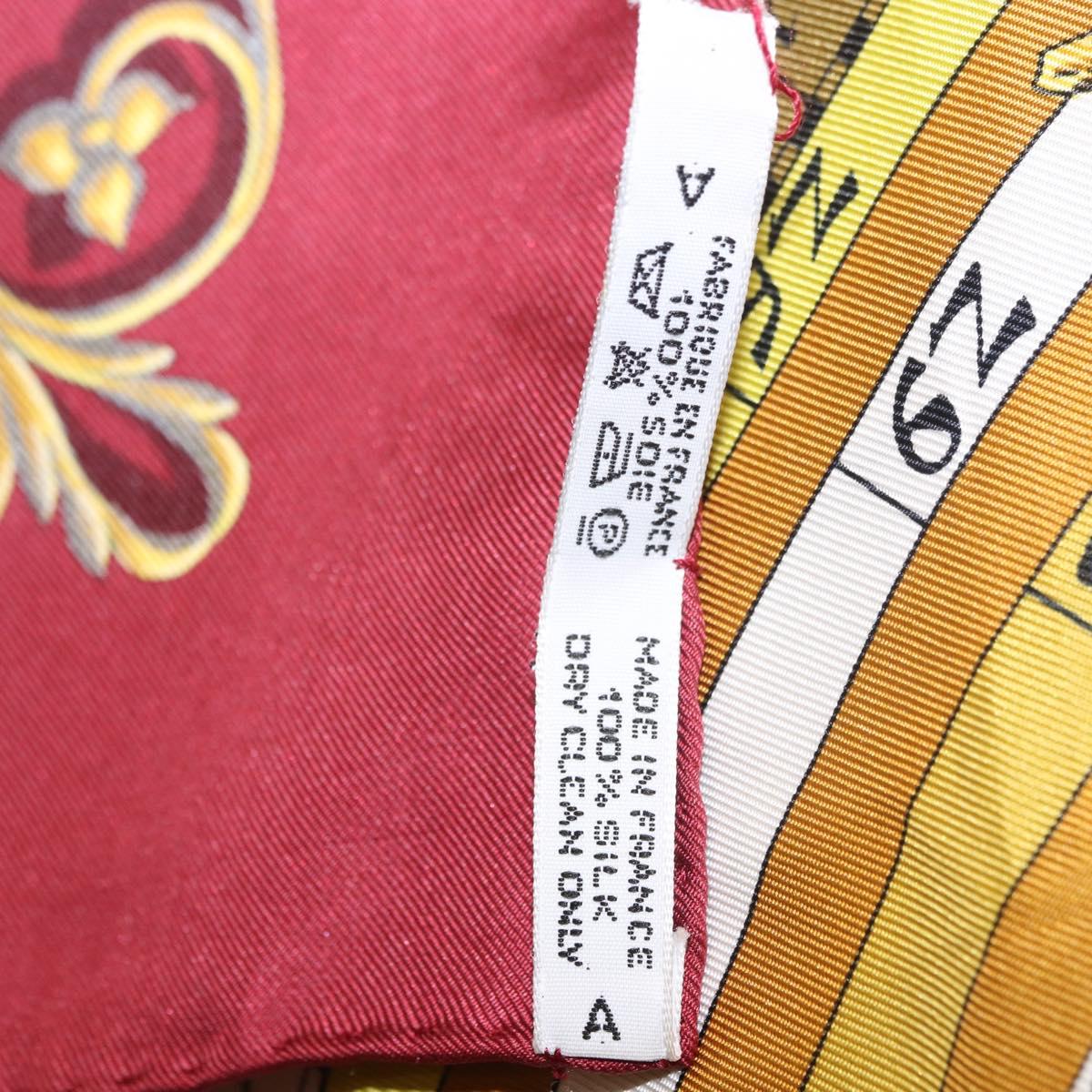 HERMES Carre 90 Scarf ""DIES ET HORE"" Silk Bordeaux Auth ar13966