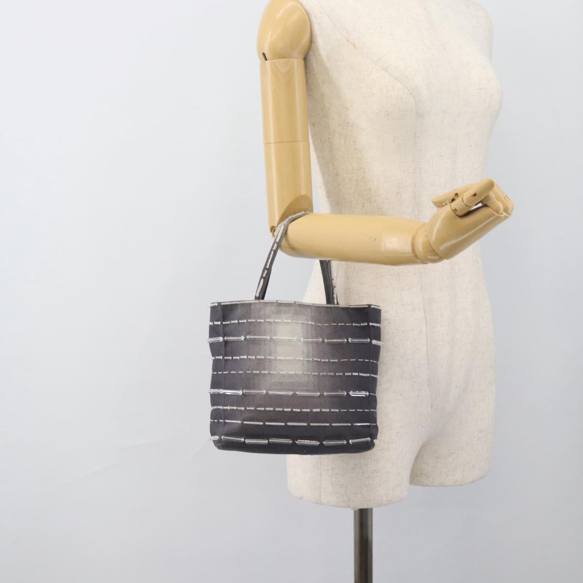 PRADA Hand Bag Canvas Gray Auth ar13973