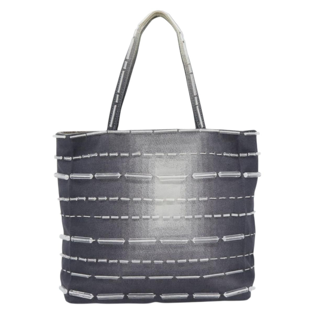PRADA Hand Bag Canvas Gray Auth ar13973
