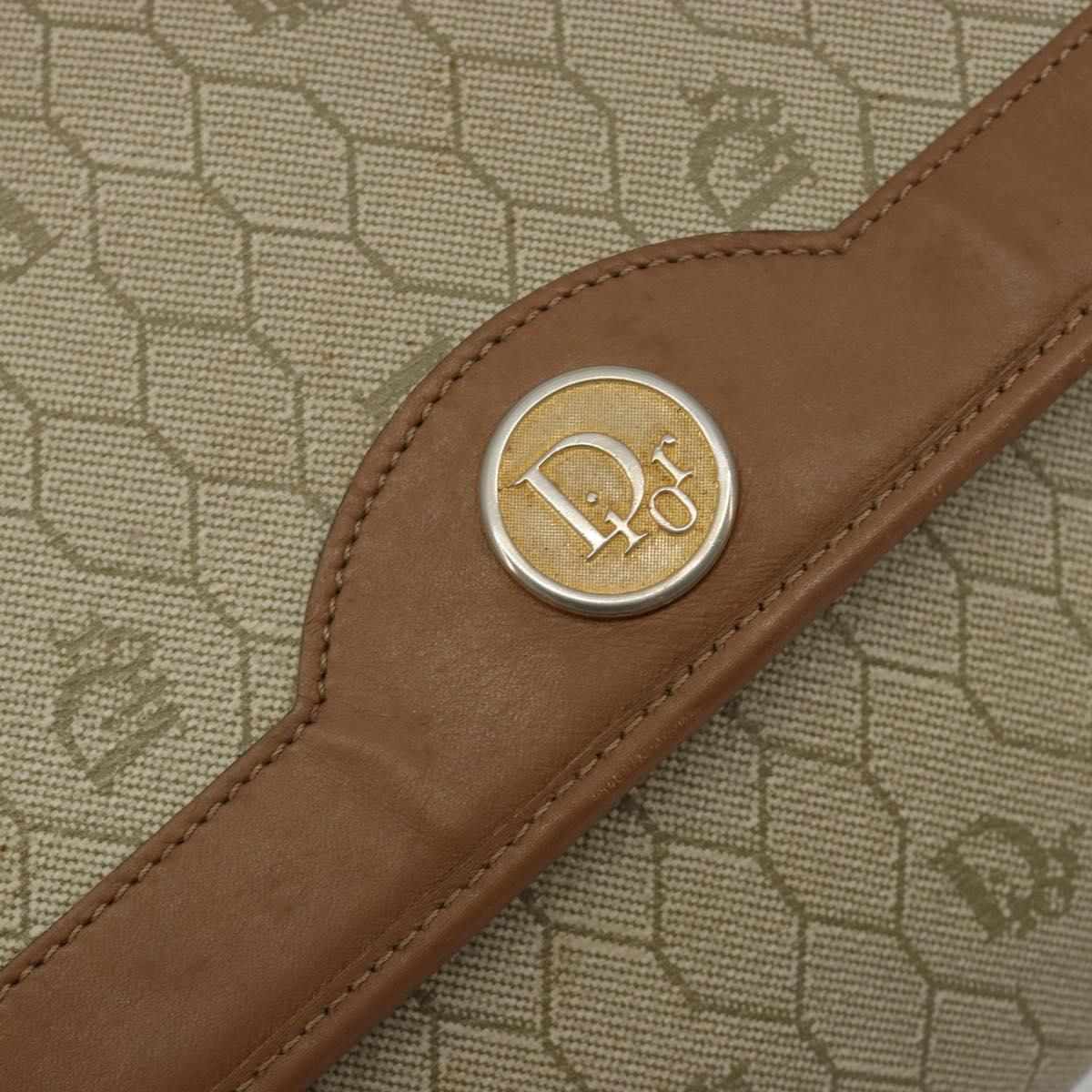 Christian Dior Honeycomb Canvas Shoulder Bag PVC Beige Gold Auth ar13978
