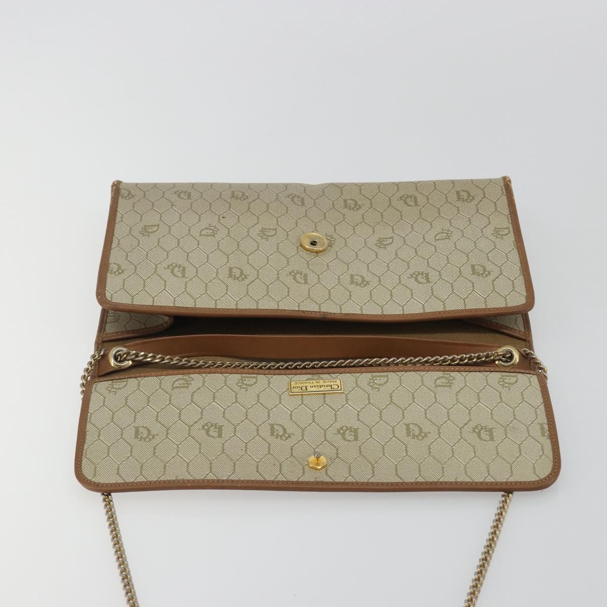 Christian Dior Honeycomb Canvas Shoulder Bag PVC Beige Gold Auth ar13978
