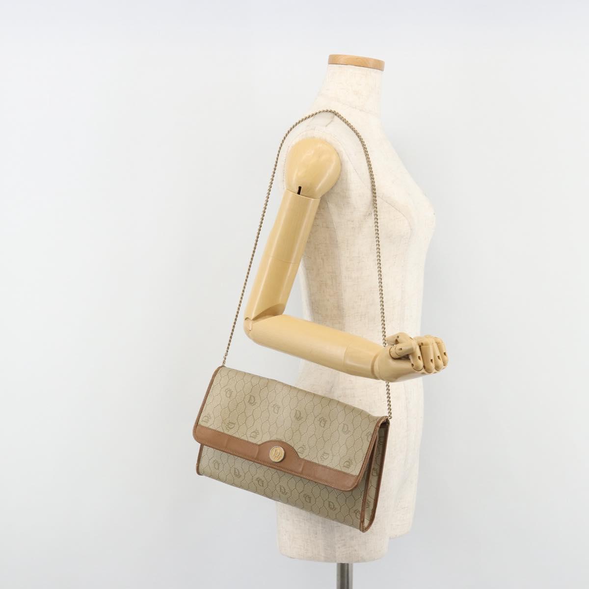 Christian Dior Honeycomb Canvas Shoulder Bag PVC Beige Gold Auth ar13978