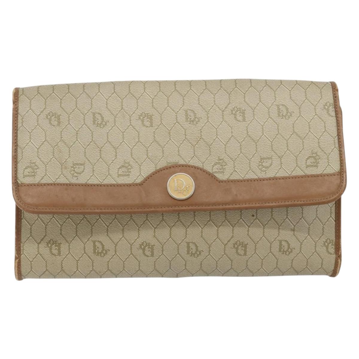 Christian Dior Honeycomb Canvas Shoulder Bag PVC Beige Gold Auth ar13978