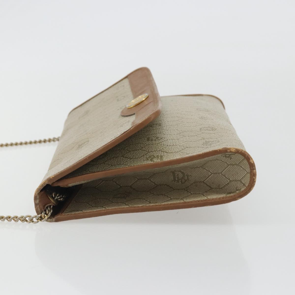 Christian Dior Honeycomb Canvas Shoulder Bag PVC Beige Gold Auth ar13978