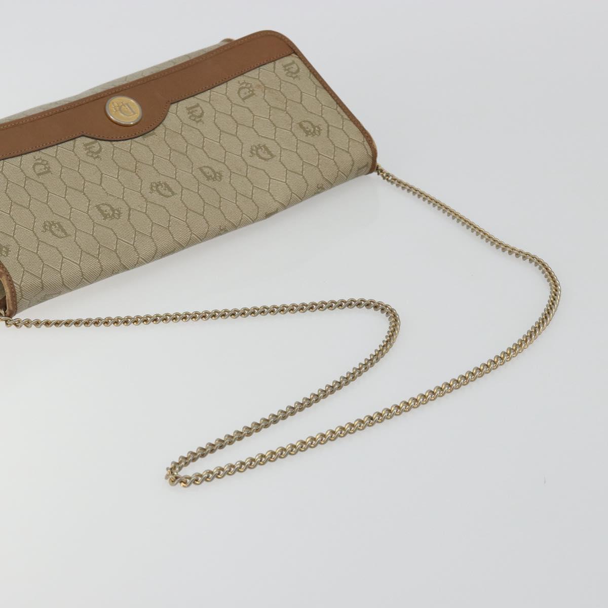 Christian Dior Honeycomb Canvas Shoulder Bag PVC Beige Gold Auth ar13978