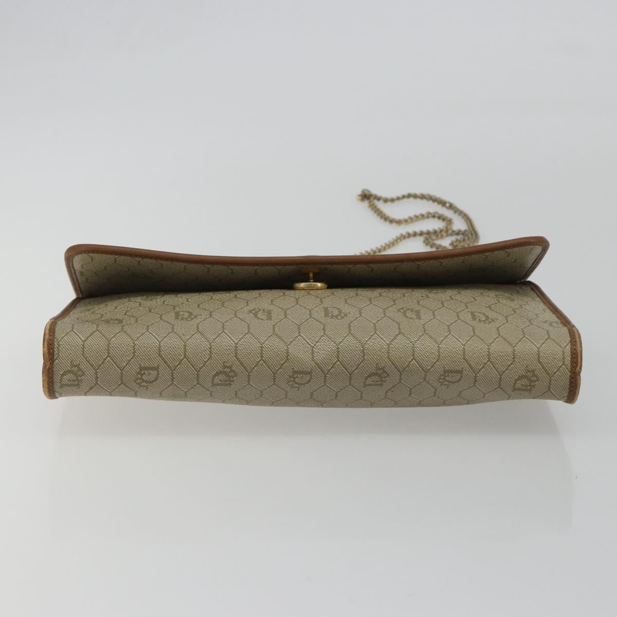 Christian Dior Honeycomb Canvas Shoulder Bag PVC Beige Gold Auth ar13978