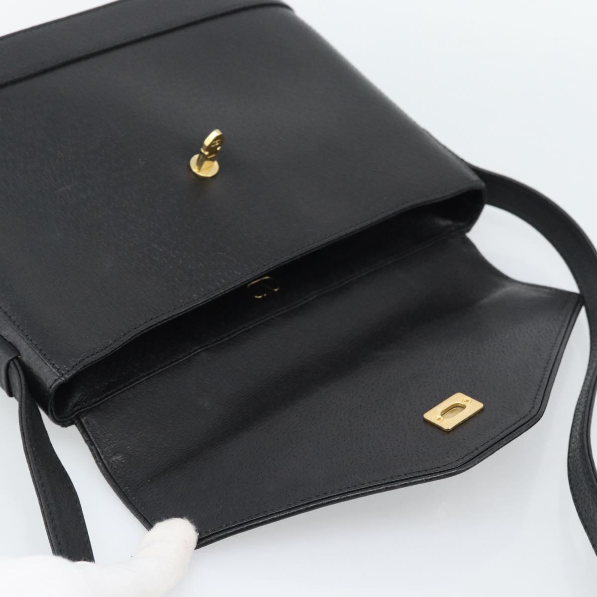 VALENTINO Shoulder Bag Leather Black Gold Auth ar13979
