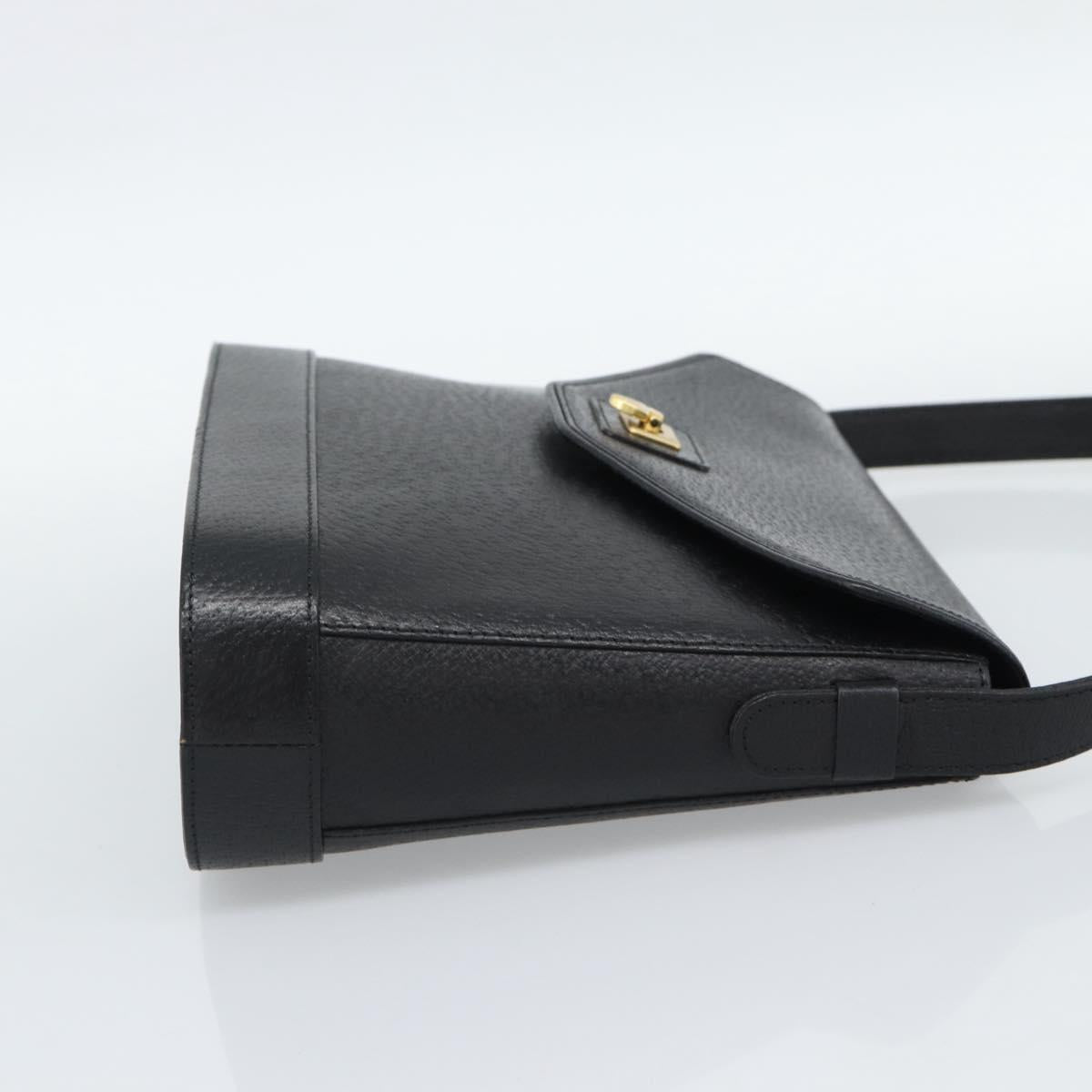VALENTINO Shoulder Bag Leather Black Gold Auth ar13979