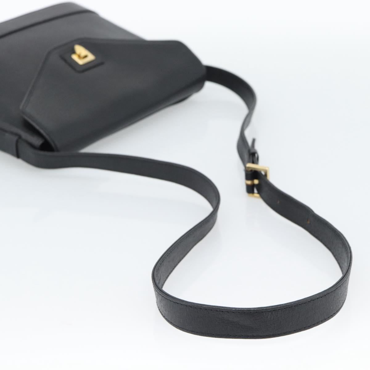 VALENTINO Shoulder Bag Leather Black Gold Auth ar13979