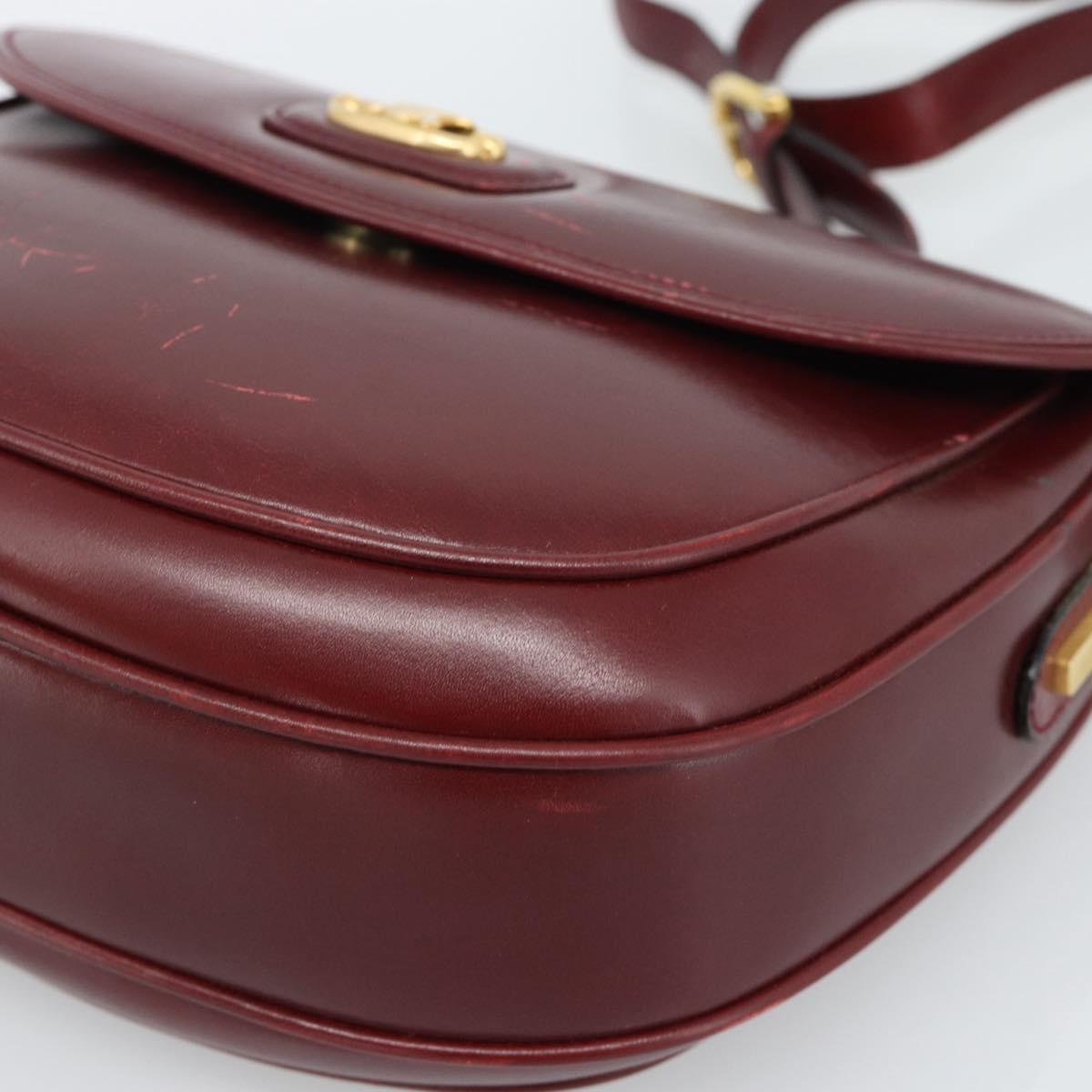 CELINE Shoulder Bag Leather Bordeaux Gold Auth ar13983
