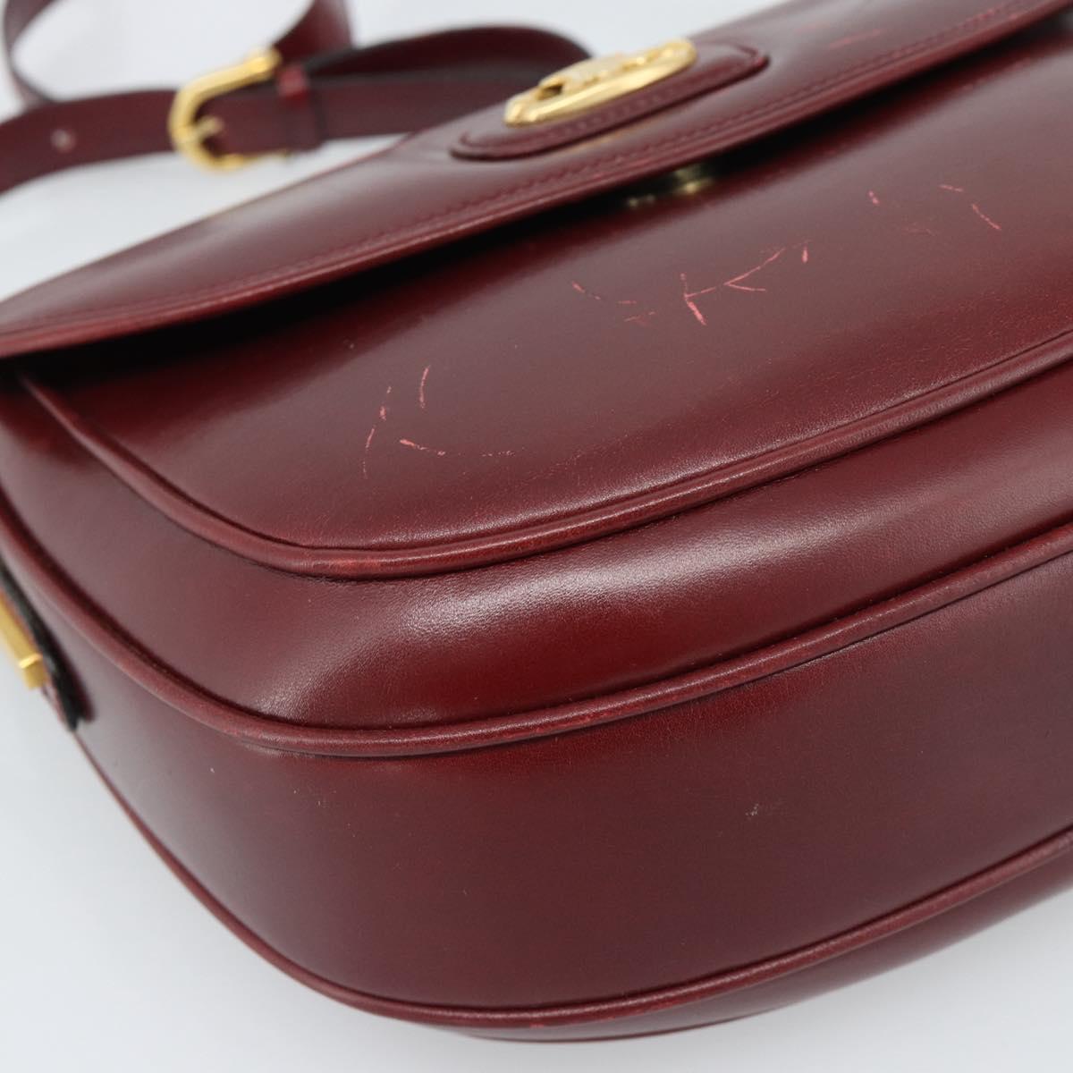 CELINE Shoulder Bag Leather Bordeaux Gold Auth ar13983