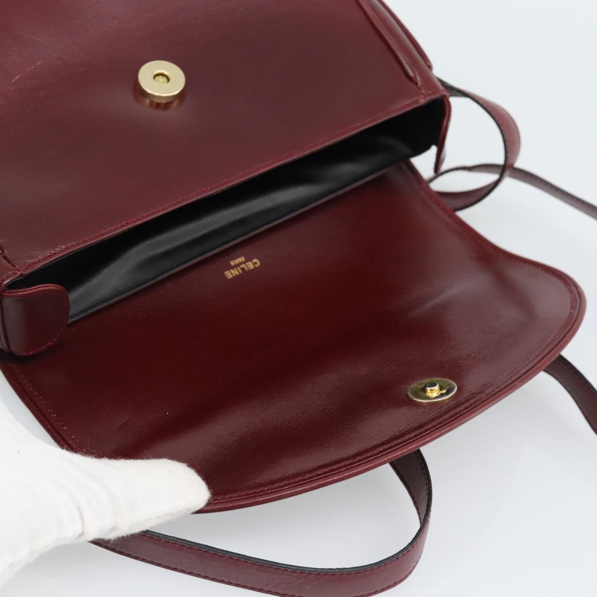 CELINE Shoulder Bag Leather Bordeaux Gold Auth ar13983