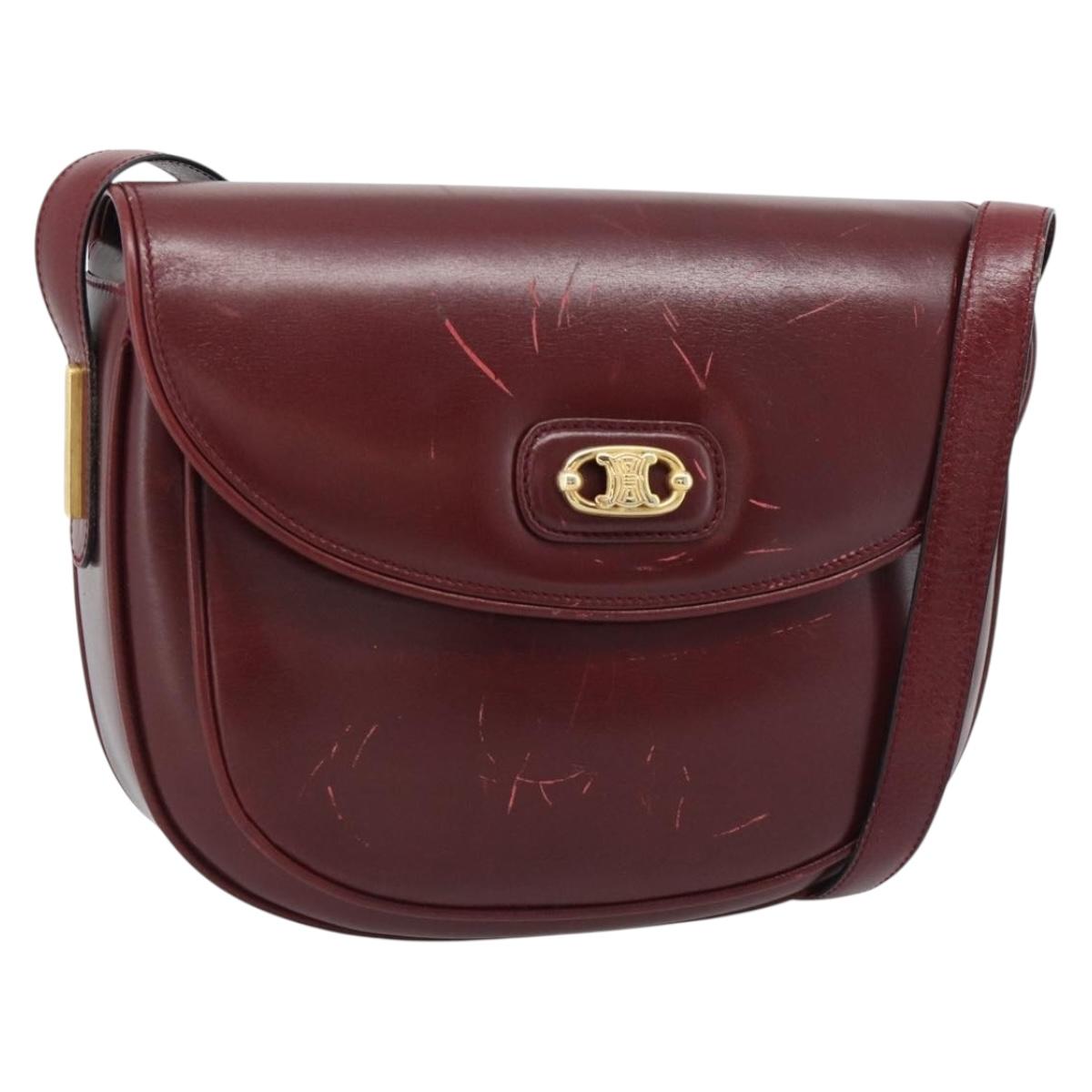 CELINE Shoulder Bag Leather Bordeaux Gold Auth ar13983