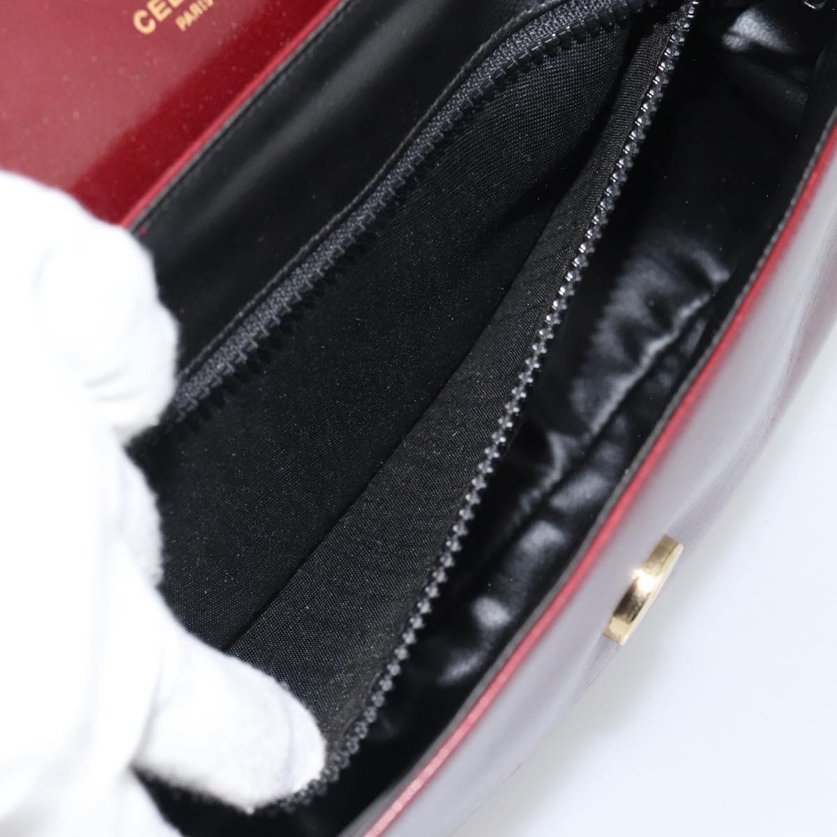 CELINE Shoulder Bag Leather Bordeaux Gold Auth ar13983