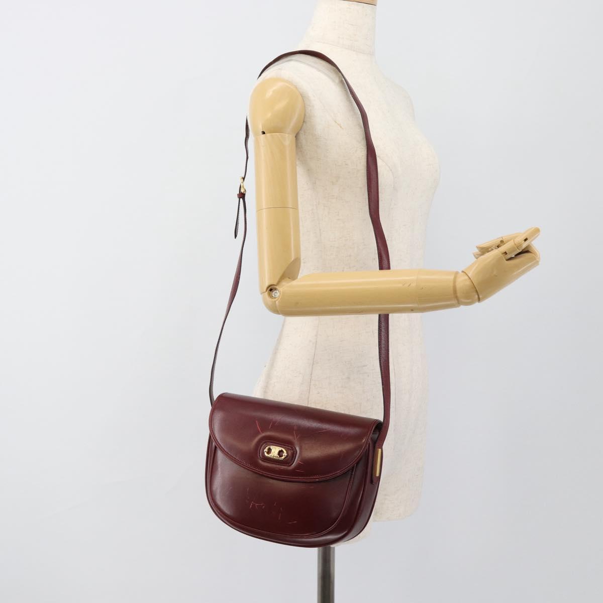 CELINE Shoulder Bag Leather Bordeaux Gold Auth ar13983