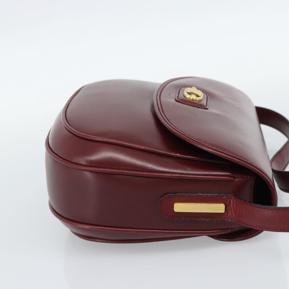 CELINE Shoulder Bag Leather Bordeaux Gold Auth ar13983