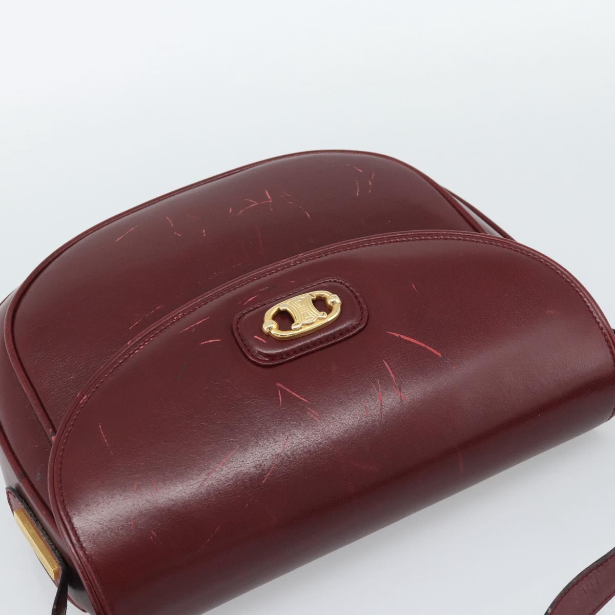CELINE Shoulder Bag Leather Bordeaux Gold Auth ar13983