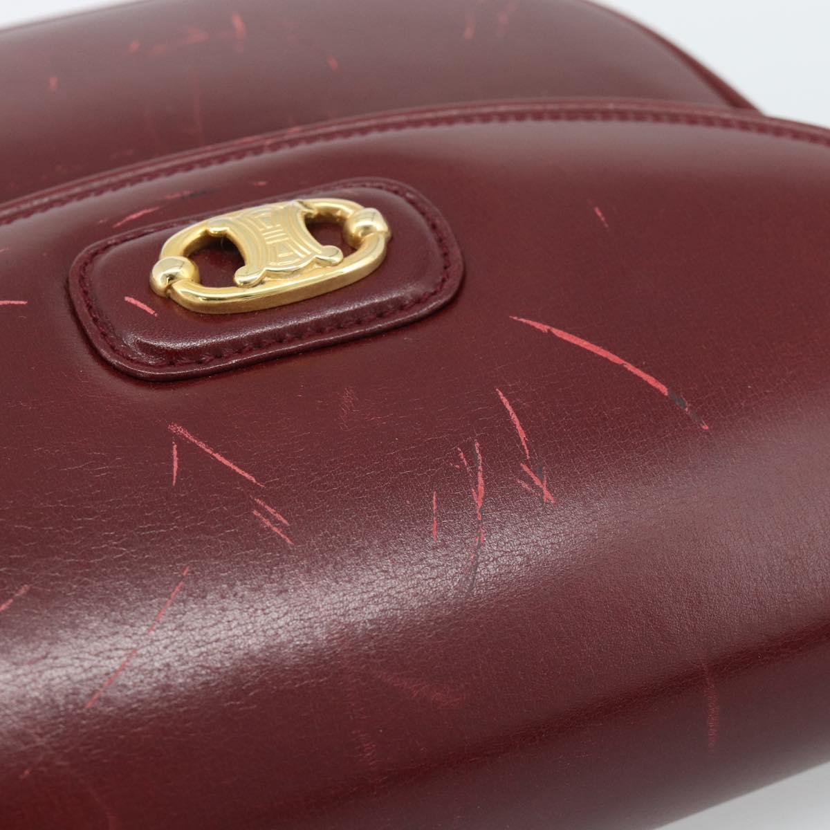 CELINE Shoulder Bag Leather Bordeaux Gold Auth ar13983