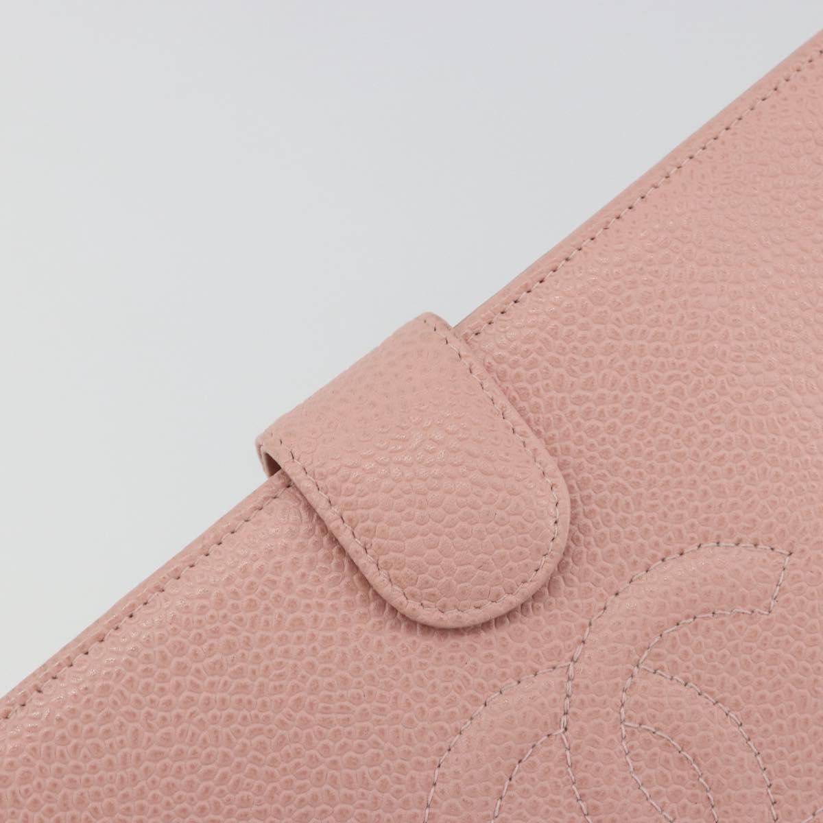 CHANEL Long Wallet Caviar Skin Pink Gold CC Auth ar13987A