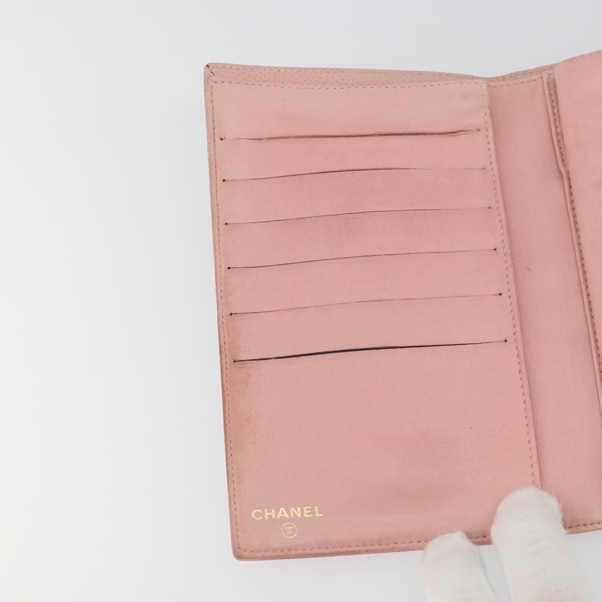 CHANEL Long Wallet Caviar Skin Pink Gold CC Auth ar13987A