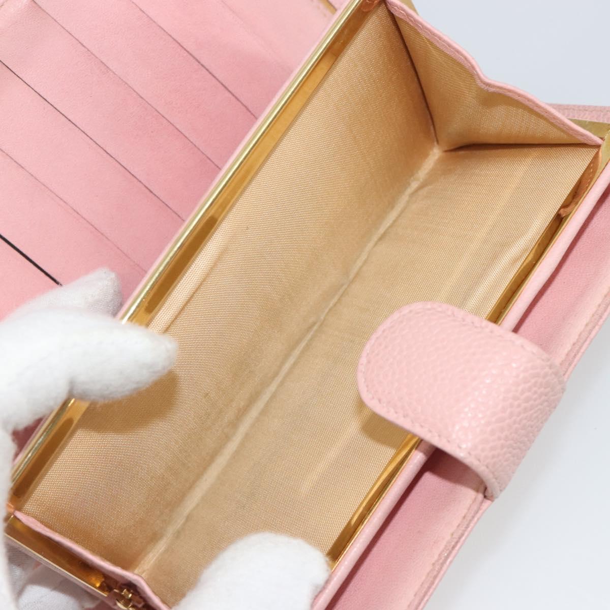 CHANEL Long Wallet Caviar Skin Pink Gold CC Auth ar13987A