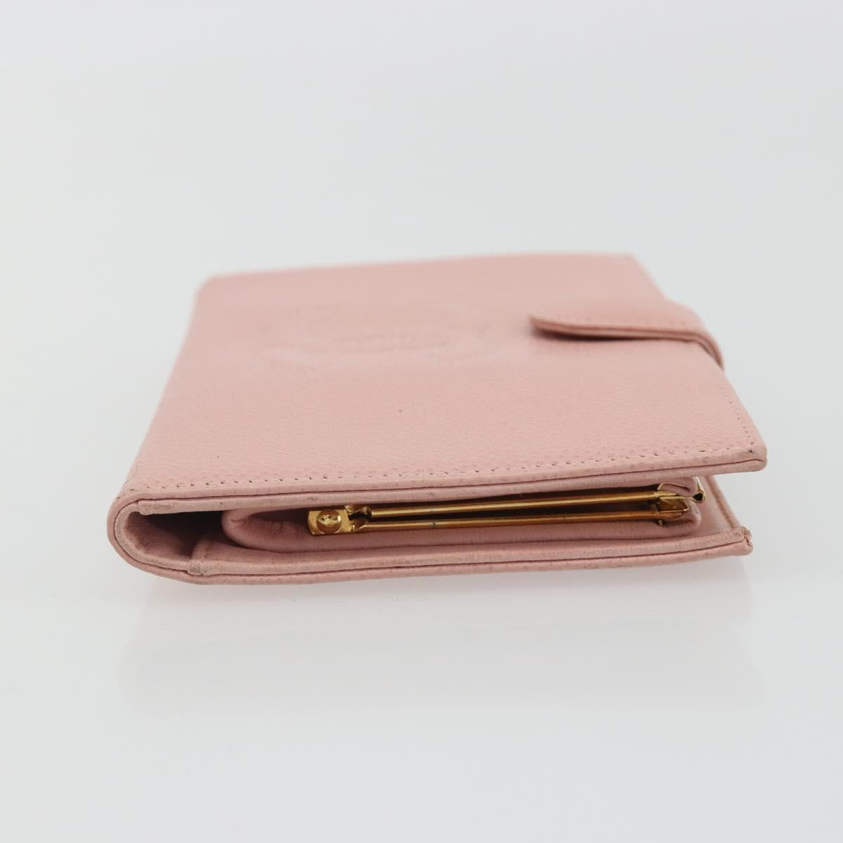CHANEL Long Wallet Caviar Skin Pink Gold CC Auth ar13987A