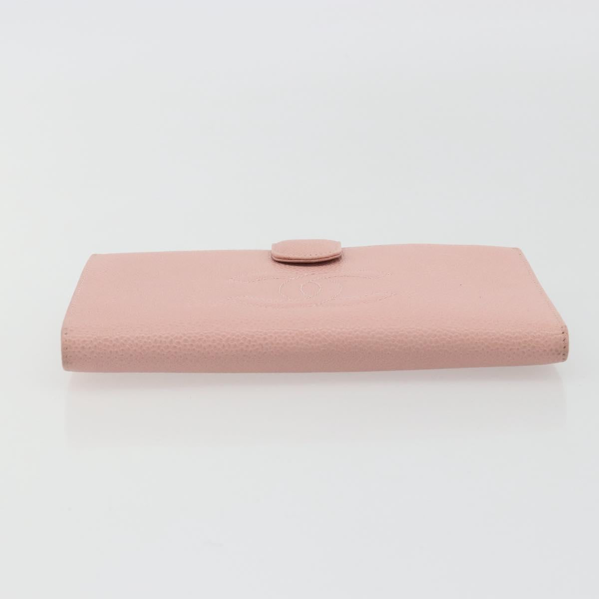 CHANEL Long Wallet Caviar Skin Pink Gold CC Auth ar13987A