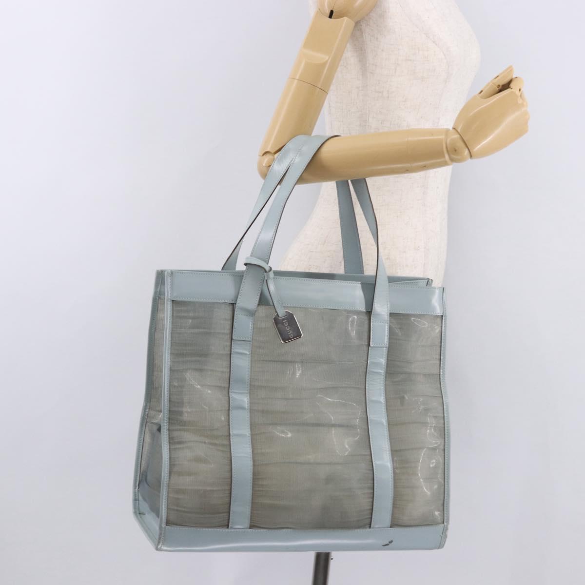 GUCCI Tote Bag Mesh Light Blue Silver 002 3754 0404 Auth ar13988