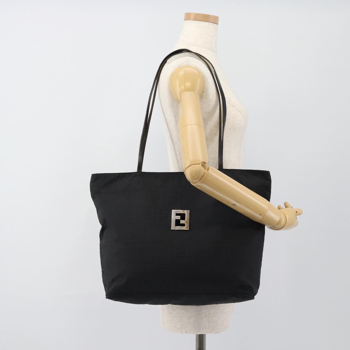 FENDI Zucca Canvas Tote Bag Nylon Black Silver Auth ar13992