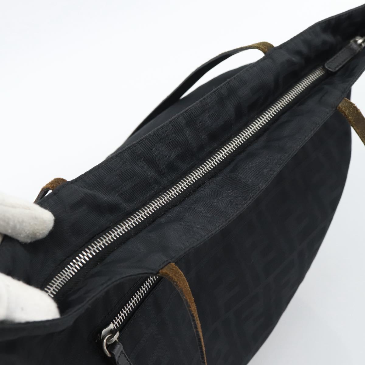 FENDI Zucca Canvas Tote Bag Nylon Black Silver Auth ar13992