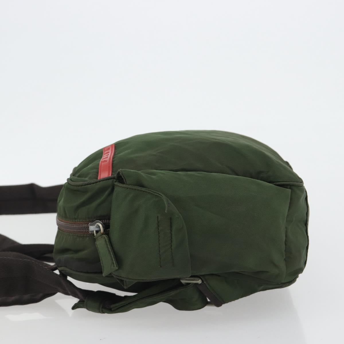 PRADA Sports Line Backpack Nylon Khaki Silver Auth ar13993