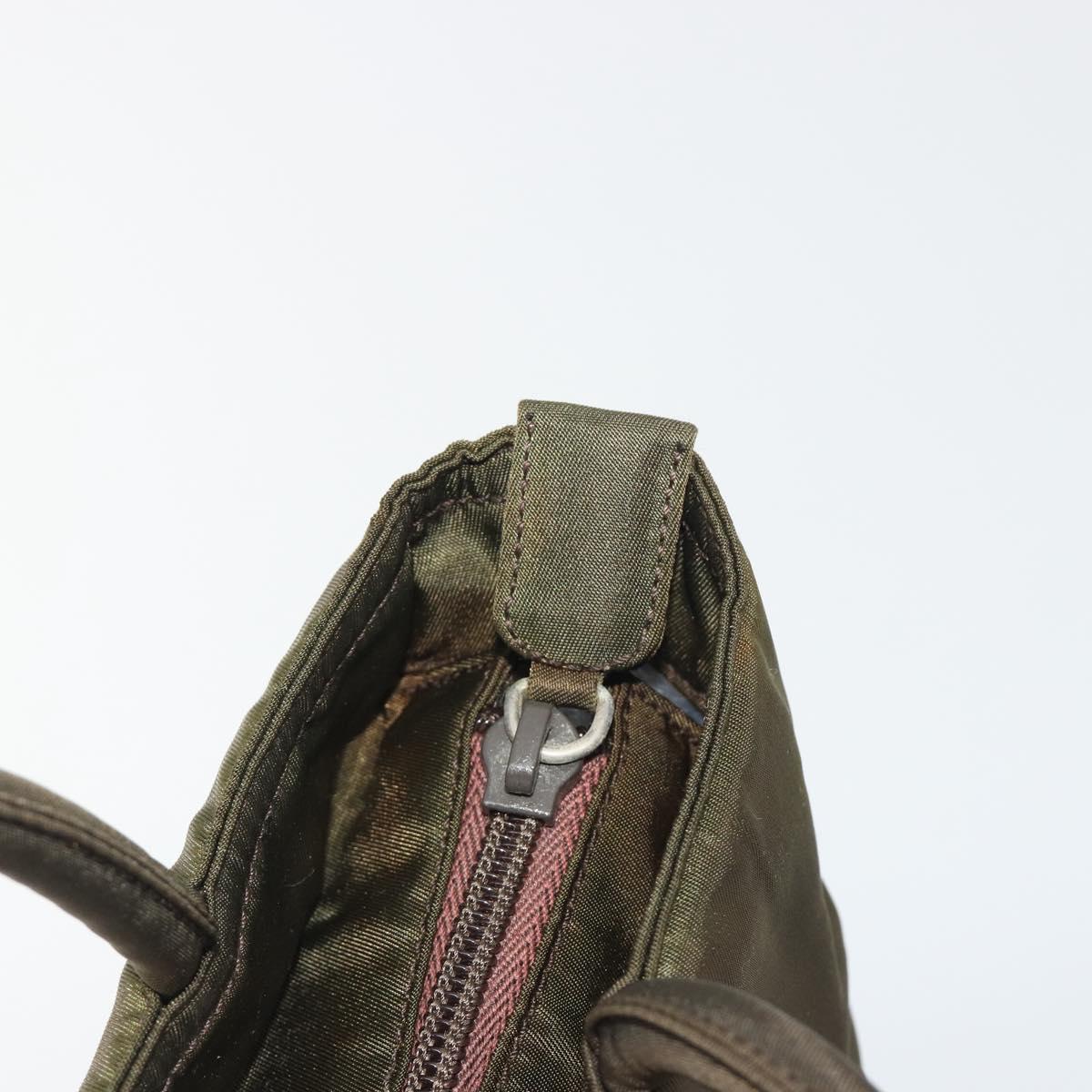 PRADA Hand Bag Nylon Khaki Silver Auth ar13995