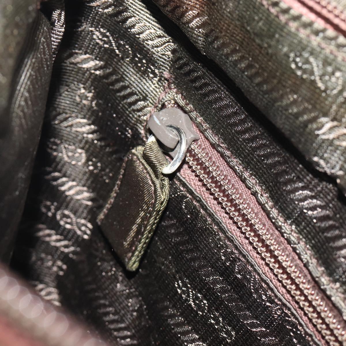 PRADA Hand Bag Nylon Khaki Silver Auth ar13995