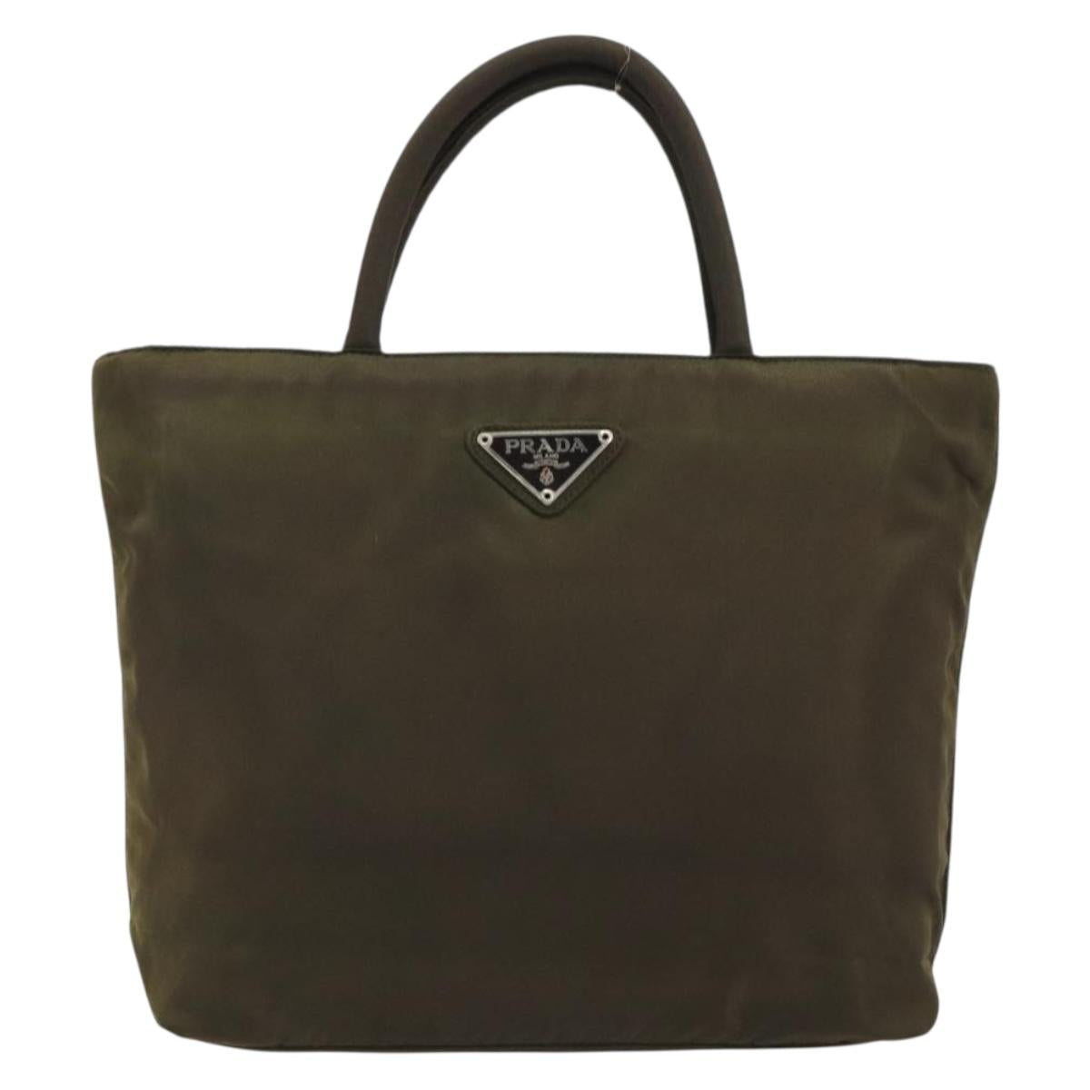 PRADA Hand Bag Nylon Khaki Silver Auth ar13995