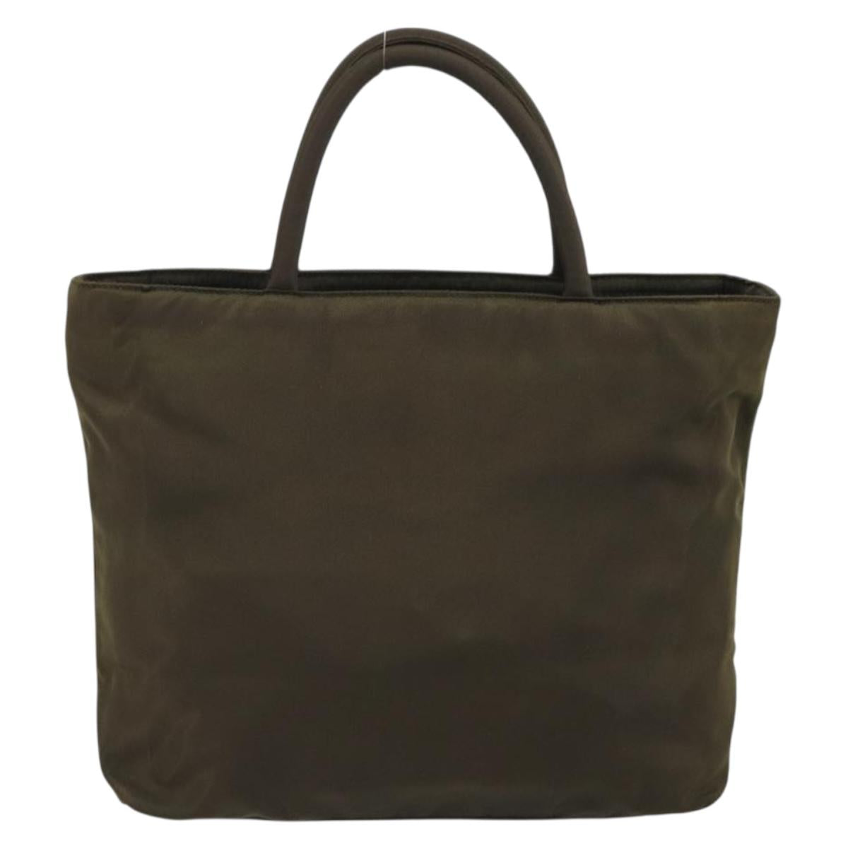 PRADA Hand Bag Nylon Khaki Silver Auth ar13995