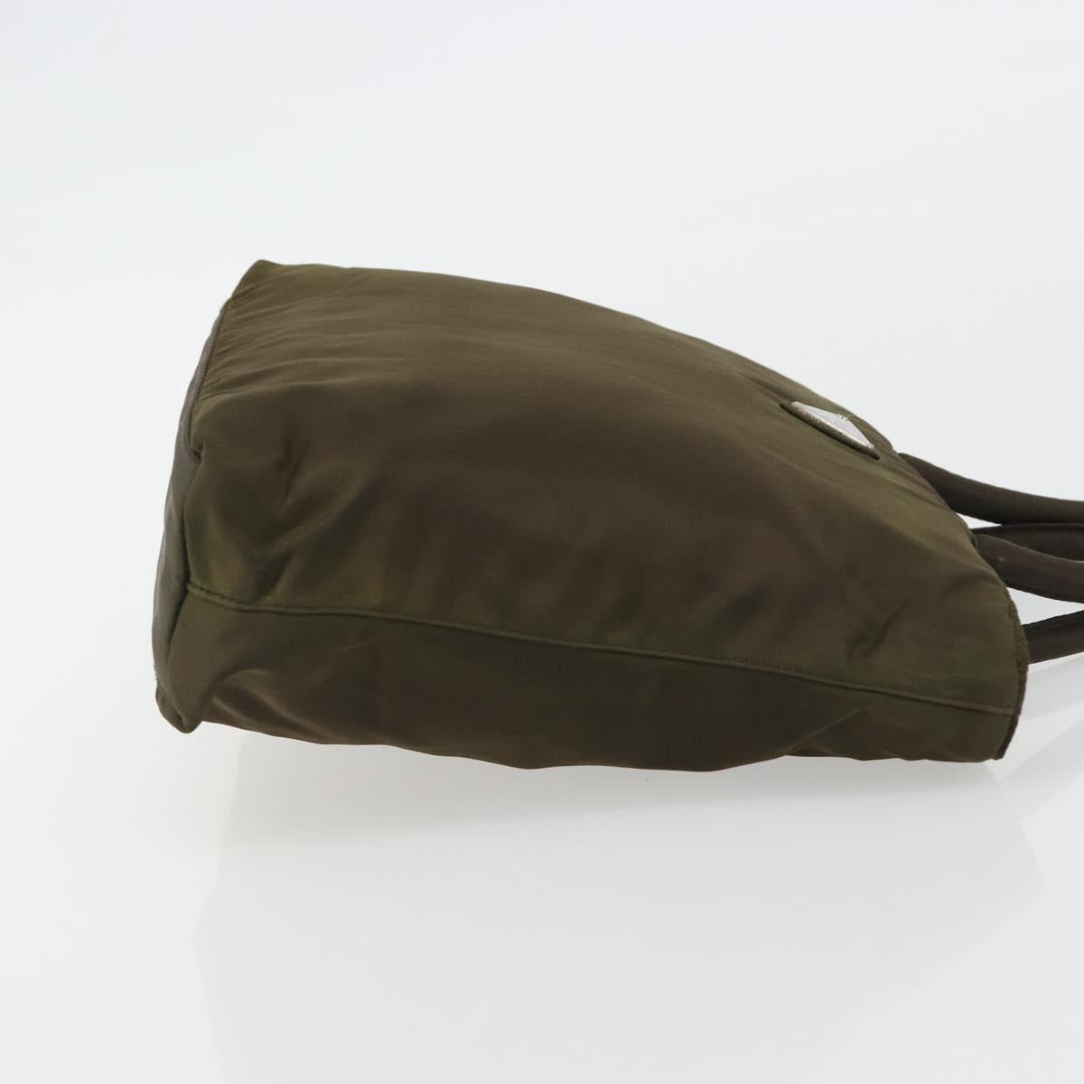 PRADA Hand Bag Nylon Khaki Silver Auth ar13995