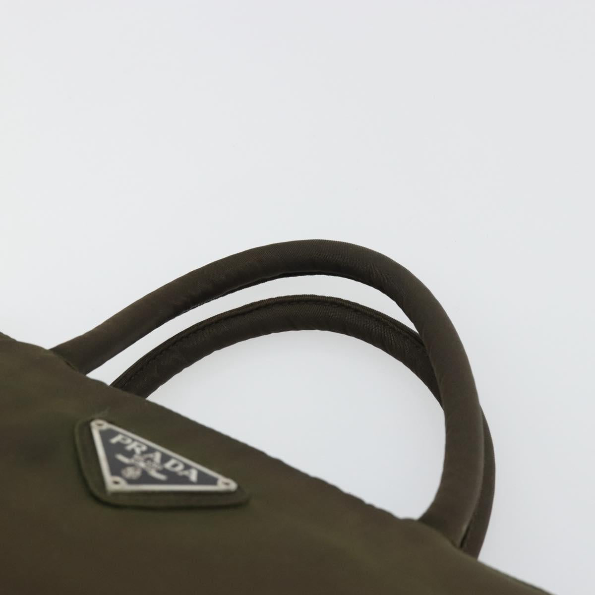 PRADA Hand Bag Nylon Khaki Silver Auth ar13995