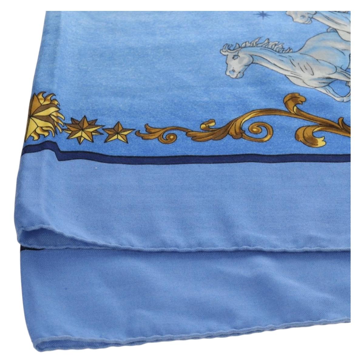 HERMES Carre 140 Scarf Cashmere Blue Auth ar13996M