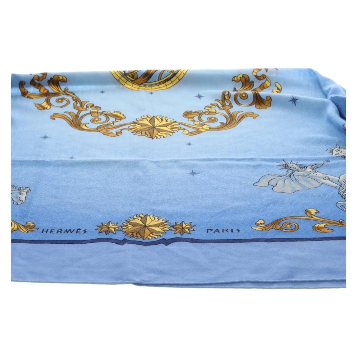 HERMES Carre 140 Scarf Cashmere Blue Auth ar13996M