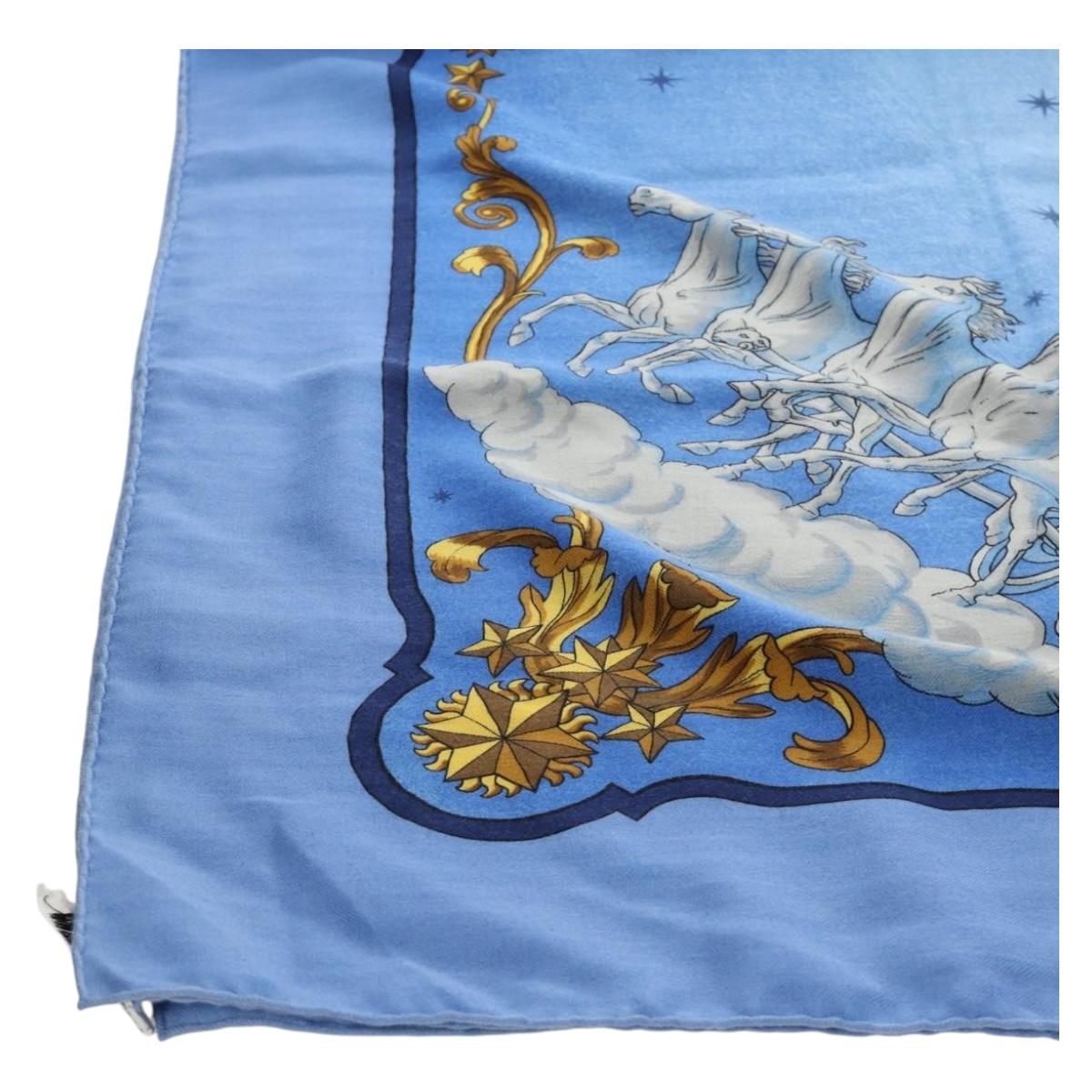 HERMES Carre 140 Scarf Cashmere Blue Auth ar13996M