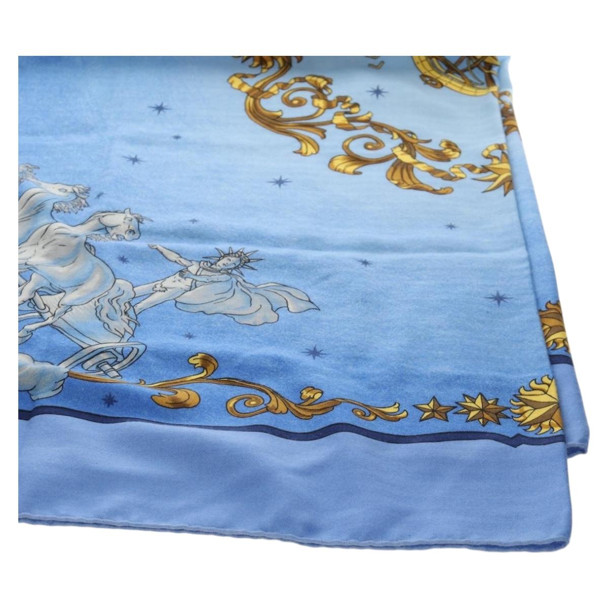 HERMES Carre 140 Scarf Cashmere Blue Auth ar13996M