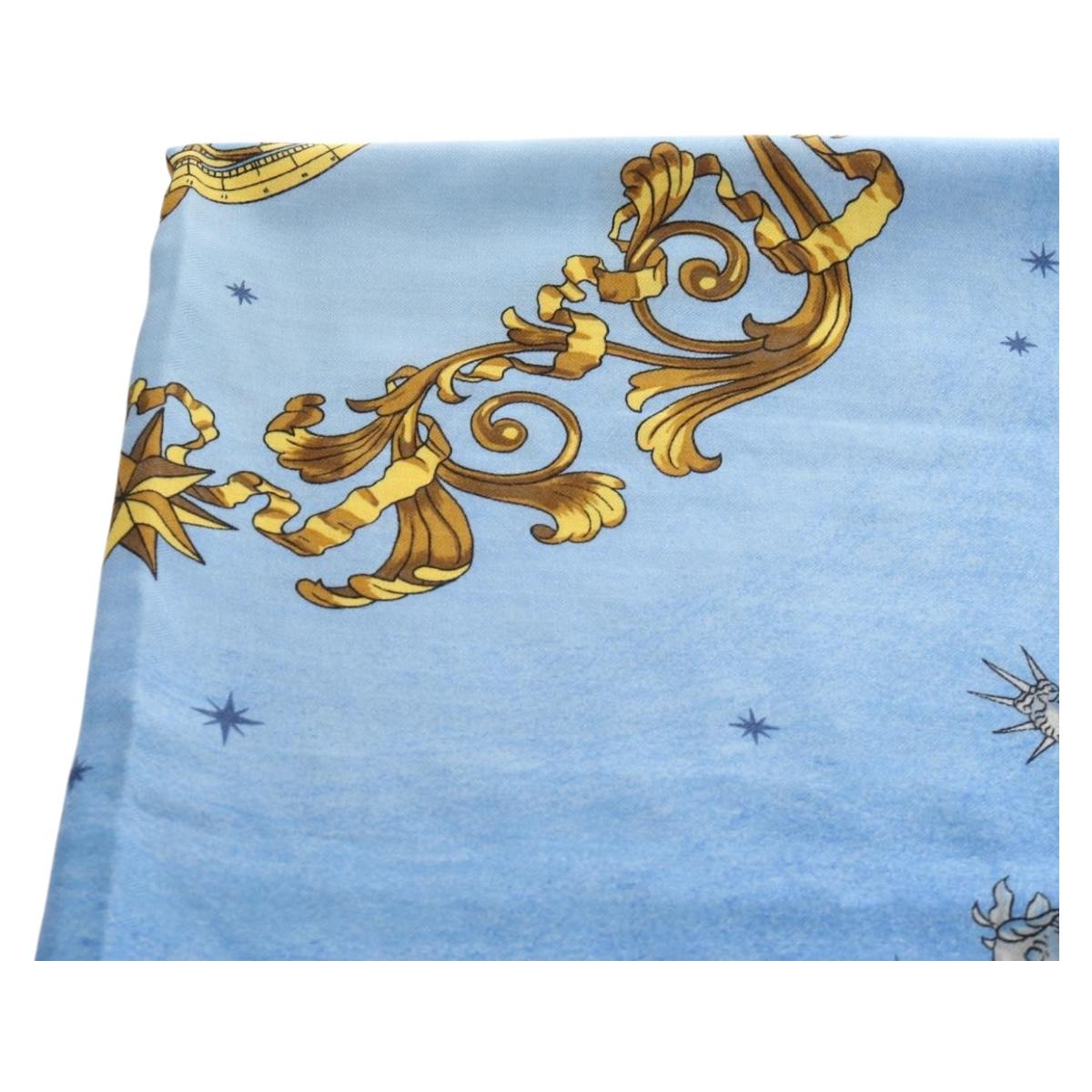 HERMES Carre 140 Scarf Cashmere Blue Auth ar13996M