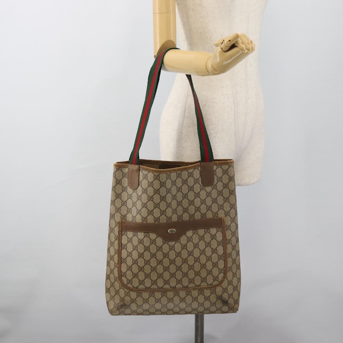 GUCCI GG Supreme Web Sherry Line Tote Bag PVC Beige Gold Auth ar13997