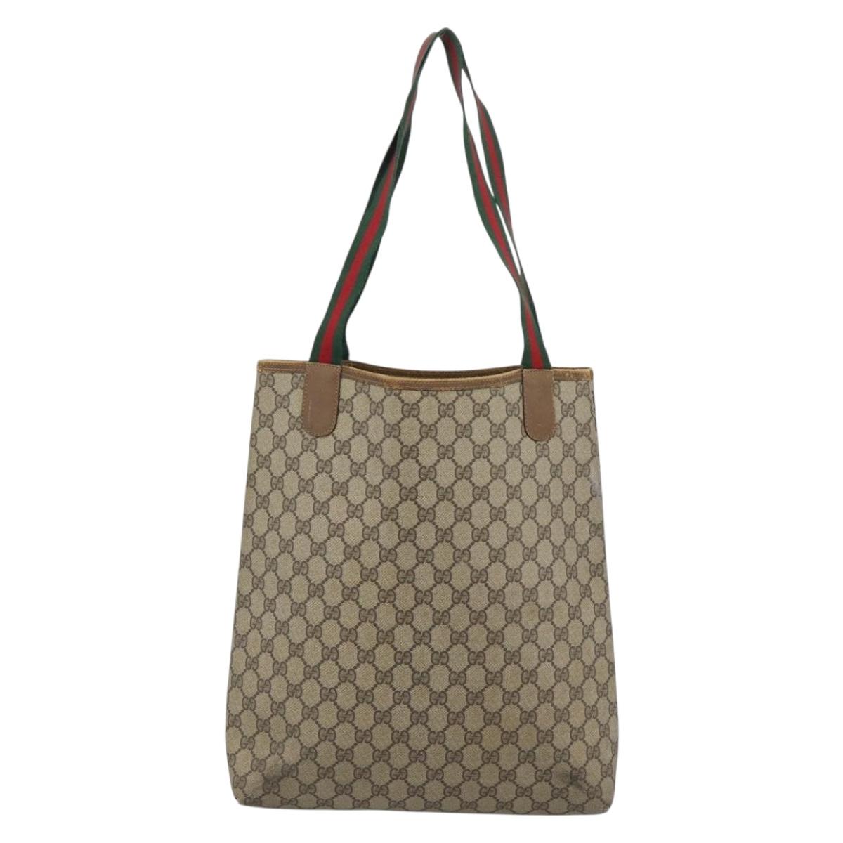 GUCCI GG Supreme Web Sherry Line Tote Bag PVC Beige Gold Auth ar13997