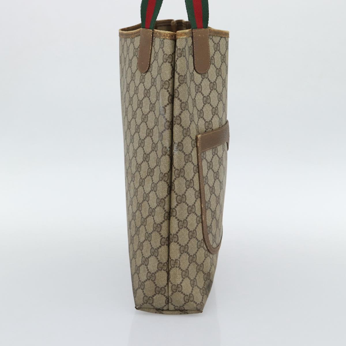 GUCCI GG Supreme Web Sherry Line Tote Bag PVC Beige Gold Auth ar13997