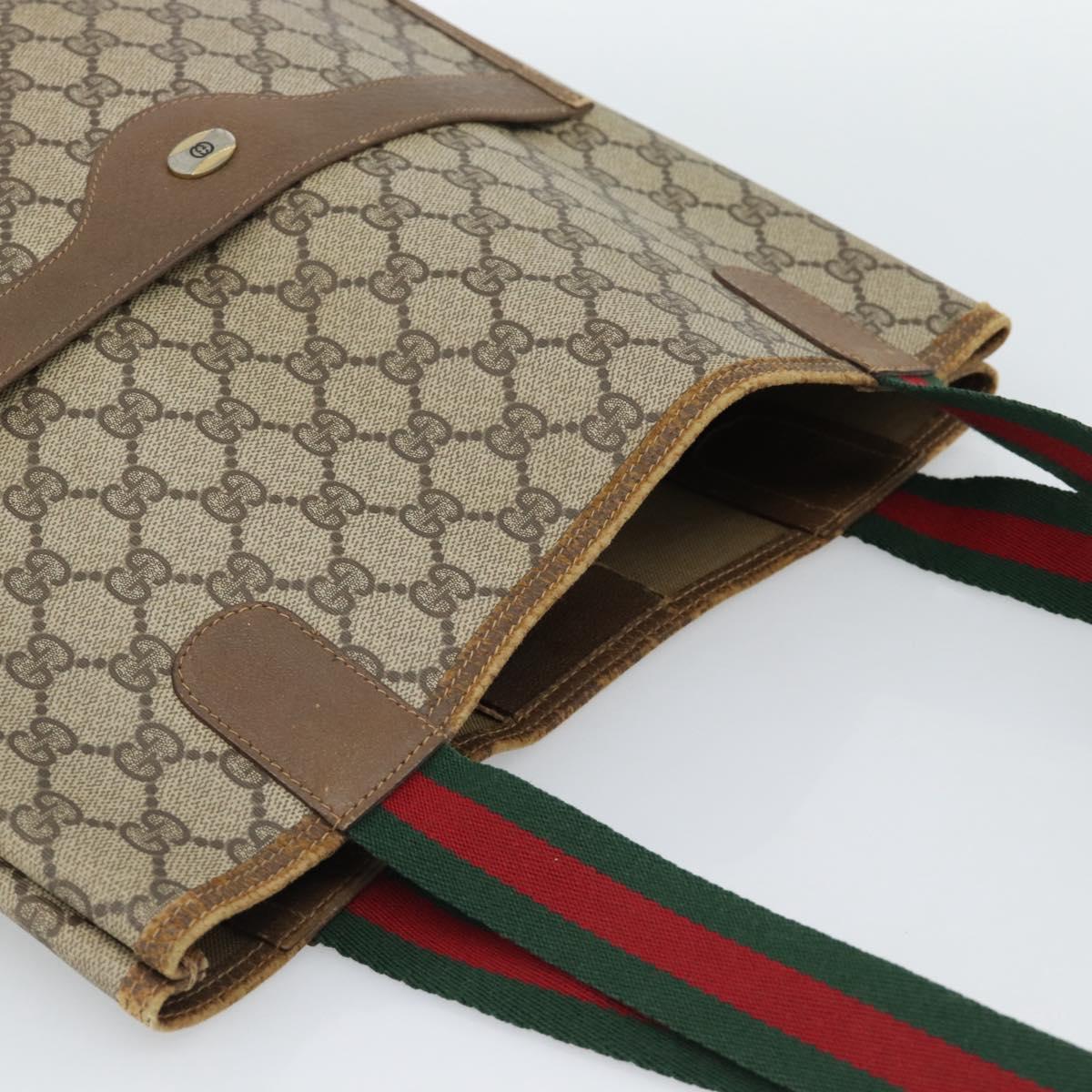 GUCCI GG Supreme Web Sherry Line Tote Bag PVC Beige Gold Auth ar13997